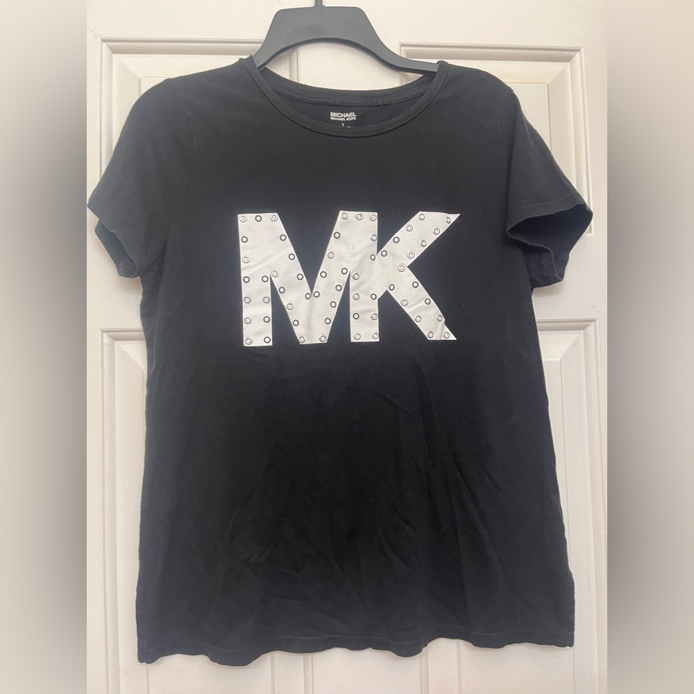 Michael Kors Black Tee with Silver Studded Logo